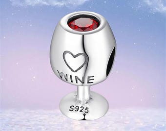Wine Glass Charm, 925 Sterling Silver Charm for Bracelet Necklace Pendant