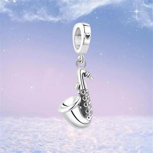 Pingente de Saxofone, Pingente de Saxofone, Pingente de Prata Esterlina 925, Serve para Pulseira Pandora, Pingente de Colar, Presente para Saxofonista