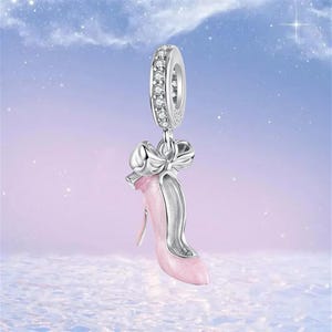 Pink High Heel Dangle Charm,S925 Sterling Silver Charms fit Pandora Bracelet,Necklace Pendant