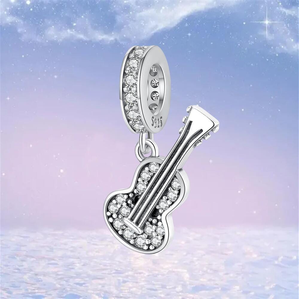 Collana Con Ciondolo Chitarra In Tono Argento O Oro Nero - Uomo/Donna/Unisex