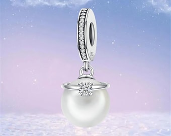 Elegant Pearl Dangle Charm,S925 Sterling Silver Charms for Bracelet,Necklace Pendant