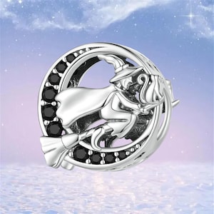 Charm sorcière volante, breloques en argent sterling 925 pour bracelet Pandora, collier pendentif