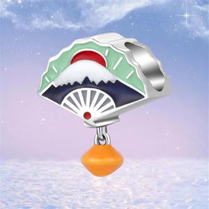 Japanese Mount Fuji Fan Charm,925 Sterling Silver Charms fit Pandora Bracelet,Necklace Pendant