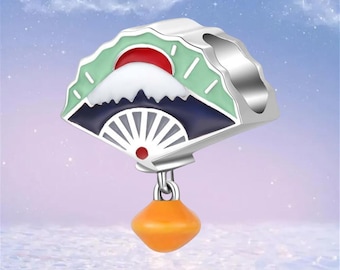 Japanese Mount Fuji Fan Charm,Real Sterling Silver Charms for Bracelet Necklace Pendant