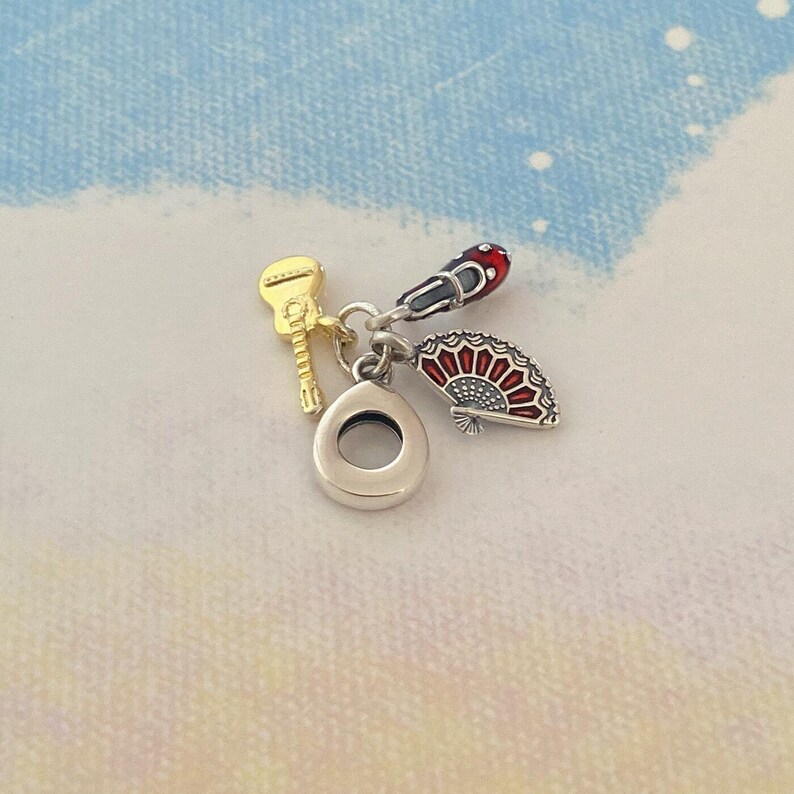 Spanish Guitar,Flamenco Shoe & Fan Dangle Charm,925 Sterling Silver Charm for Bracelet,Necklace Pendant,Gifts for Her image 2