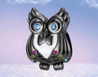 Owl Charm,925 Sterling Silver & Black Gold Plated Charm for Bracelet