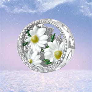 Daisy Flower Charm,925 Sterling Silver Charms fit Pandora Bracelet,Necklace Pendant
