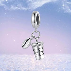 Coffee Cup Dangle Charm Coffee Charm,925 Sterling Silver Charms fit Pandora Bracelet,Necklace Pendant