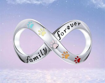 Pet Paw Print Infinity Family Forevel Love charm,925 Sterling Silver Charms for Bracelet,Necklace Pendant