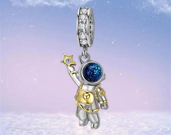 Astronaut In The Galaxy Charm,925 Sterling Silver Charm for Bracelet Necklace Pendant