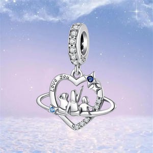 Love Family Heart Dangle Charm,925 Sterling Silver Charms fit Pandora Bracelet,Necklace Pendant