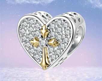 Gold Cross Faith Charm,Real Sterling Silver Charm for Bracelet,Necklace Pendant