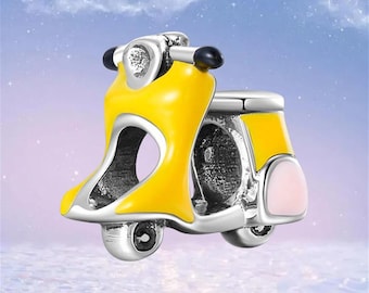 Yellow Scooter Charm , Real 925 Sterling Silver Charm for Bracelet