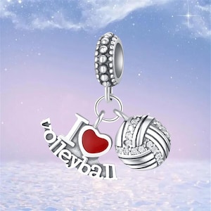I Love Volleyball Dangle Charm,925 Sterling Silver Charms fit Pandora Bracelet,Necklace Pendant