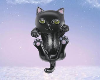 Small Black Cat Charm,925 Sterling Silver Charms fit Pandora Bracelet,Necklace Pendant,Cat Lover Gift
