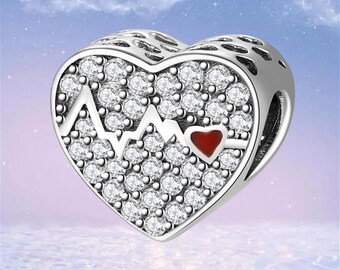 Heartbeat Charm,925 Sterling Silver Charm for Bracelet,Necklace Pendant