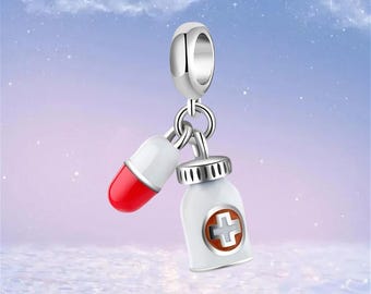 Medicine Charm Pharmacy Charm,925 Sterling Silver Charms for Bracelet,Necklace Pendant