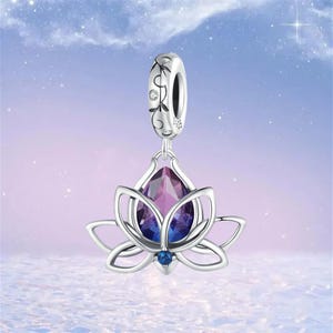 Lotus Flower Dangle Charm,925 Sterling Silver Charms fit Pandora Bracelet,Necklace Pendant