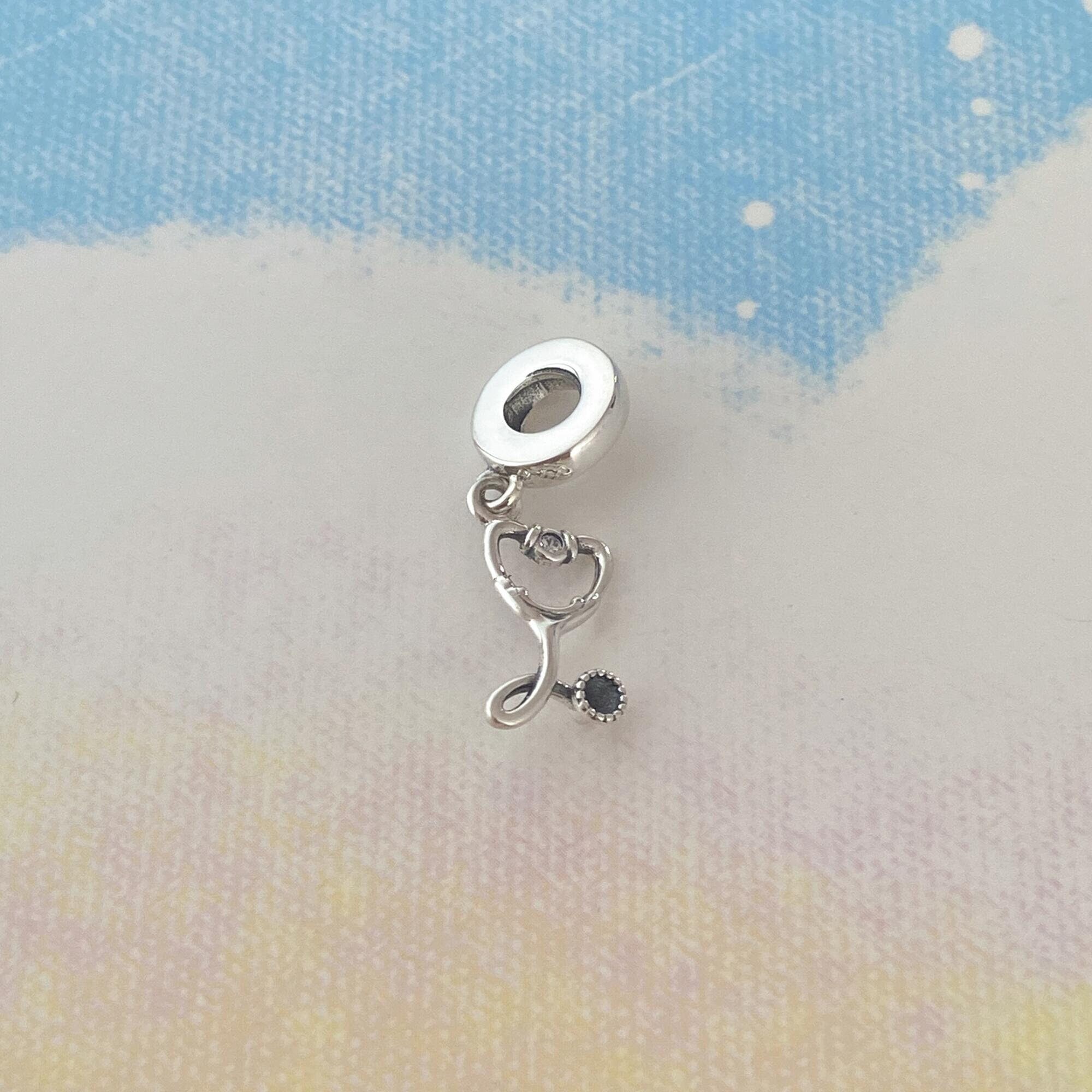 Stethoscope Heart Dangle Charm,925 Sterling Silver Charm for Bracelet