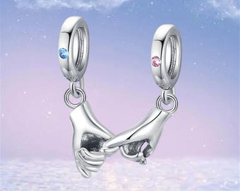 Hand in Hand Promise Dangle Charm,925 Sterling Silver Charm for Bracelet,Necklace Pendant,Best Gift for Her