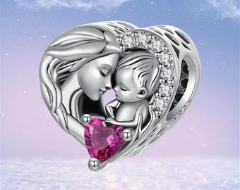 Small Mother and Son Charm,Real 925 Sterling Silver Charm for Bracelet,Necklace Pendant