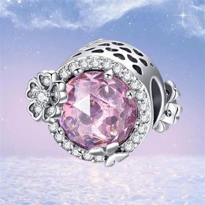 Pink Sparkling Daisy Flower Charm,S925 Sterling Silver Charm fits Pandora Bracelet,Necklace Pendant