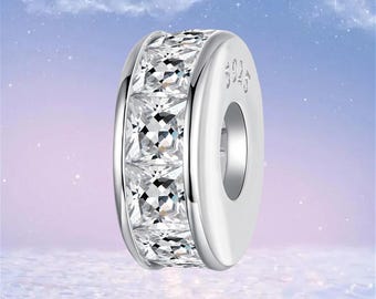 Funkelnde Spacer Charm Silikonkautschuk Stopper Charm, 925 Sterling Silber Charms für Armband, Geschenk für Sie