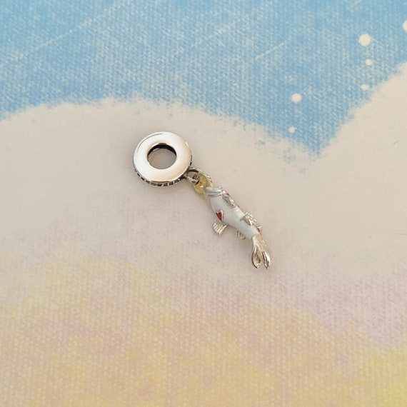 Good Fortune Carp Fish Dangle Charm,925 Sterling Silver Charm for