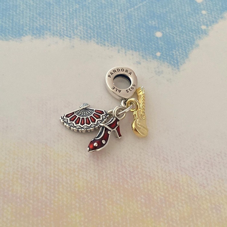 Spanish Guitar,Flamenco Shoe & Fan Dangle Charm,925 Sterling Silver Charm for Bracelet,Necklace Pendant,Gifts for Her image 3