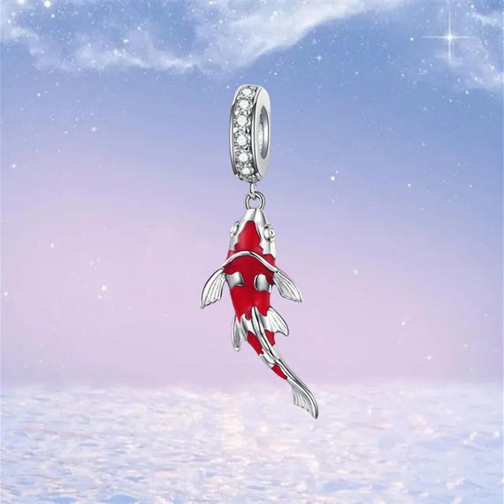 Good Fortune Carp Fish Dangle Charm,925 Sterling Silver Charms Fit