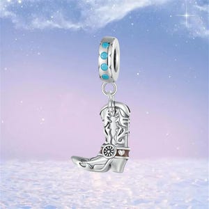 Cowboy Leder Boot Baumeln Charme, 925 Sterling Silber Charms passen Pandora Armband, Halskette Anhänger