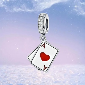 Ciondolo pendente a forma di carte da gioco, in argento Sterling 925, compatibile con bracciale Pandora, ciondolo per collana