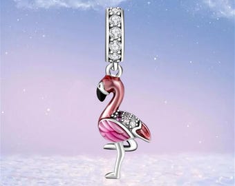 Flamingo Dangle Charm,925 Sterling Silver Charms for Bracelet,Necklace Pendant