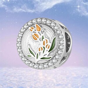 Tulip Charm,925 Sterling Silver Charms fit Pandora Bracelet,Necklace Pendant
