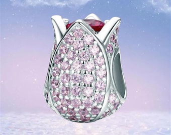 Tulip Flower Charm,925 Sterling Silver Charms for Bracelet,Necklace Pendant,Tulip Lover Gift