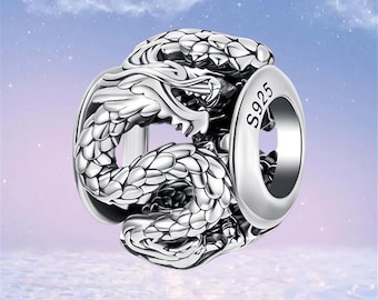 Sterling Silver Dragon Charm: Enamel Fantasy Pendant for Pandora