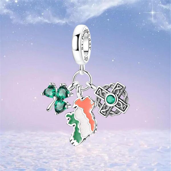 Irland Map Charm St. Patrick's Day,925er Silber Charm für Armband,Kettenanhänger