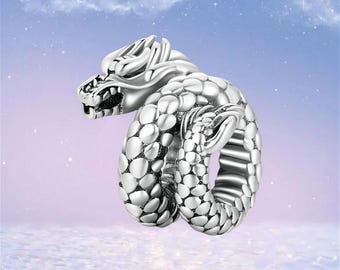 Sterling Silver Dragon Charm: Enamel Fantasy Pendant for Pandora