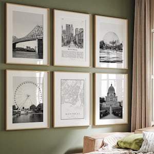 Estampes de la ville de Montréal, Montréal, tirages noir et blanc, lot de 6, art mural Montréal, galerie de photos de Montréal, carte de Montréal, Québec, Canada