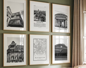 Láminas fotográficas en blanco y negro de Manchester: Colección de mapas de la ciudad