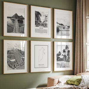 Belize Country in Central America Prints, Belize Black and White Set of 6, Belize Photo Gallery Wall, Belize Map Posters