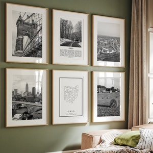 Ohio Black and White Photo Prints: State Map, Landmarks (Digital Download)