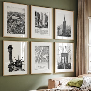 Impresión de la ciudad de Nueva York, conjunto de 6 impresiones en blanco y negro de la ciudad de Nueva York, conjunto imprimible de Nueva York, galería de fotos de Nueva York, mapa de la ciudad de Nueva York
