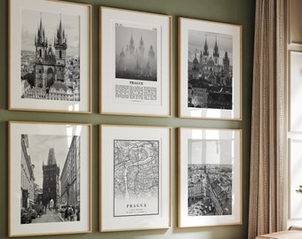 Prague City Black and White Photo Print Set of 6