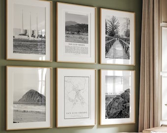 San Luis Obispo Prints Set: Black and White California Wall Art