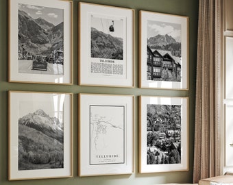 Telluride City Prints, Telluride Black and White Prints Set of 6, Telluride Wall Art, Telluride Photo Gallery, Telluride Map, Colorado