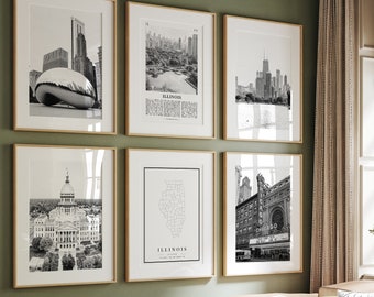 Zwart-witfotoafdrukken Illinois: galeriemuurkunstset