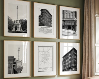 Bloomington City Prints: Black and White Gallery Wall Art (Set of 6)