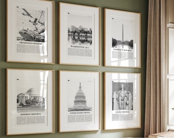 Washington D.C. Prints Set of 6 | Washington Monument | Smithsonian Museum | Lincoln Memorial | Jefferson Memorial | United States Capitol