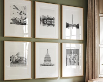 Washington D.C. Black & White Landmark Prints: Set of 6